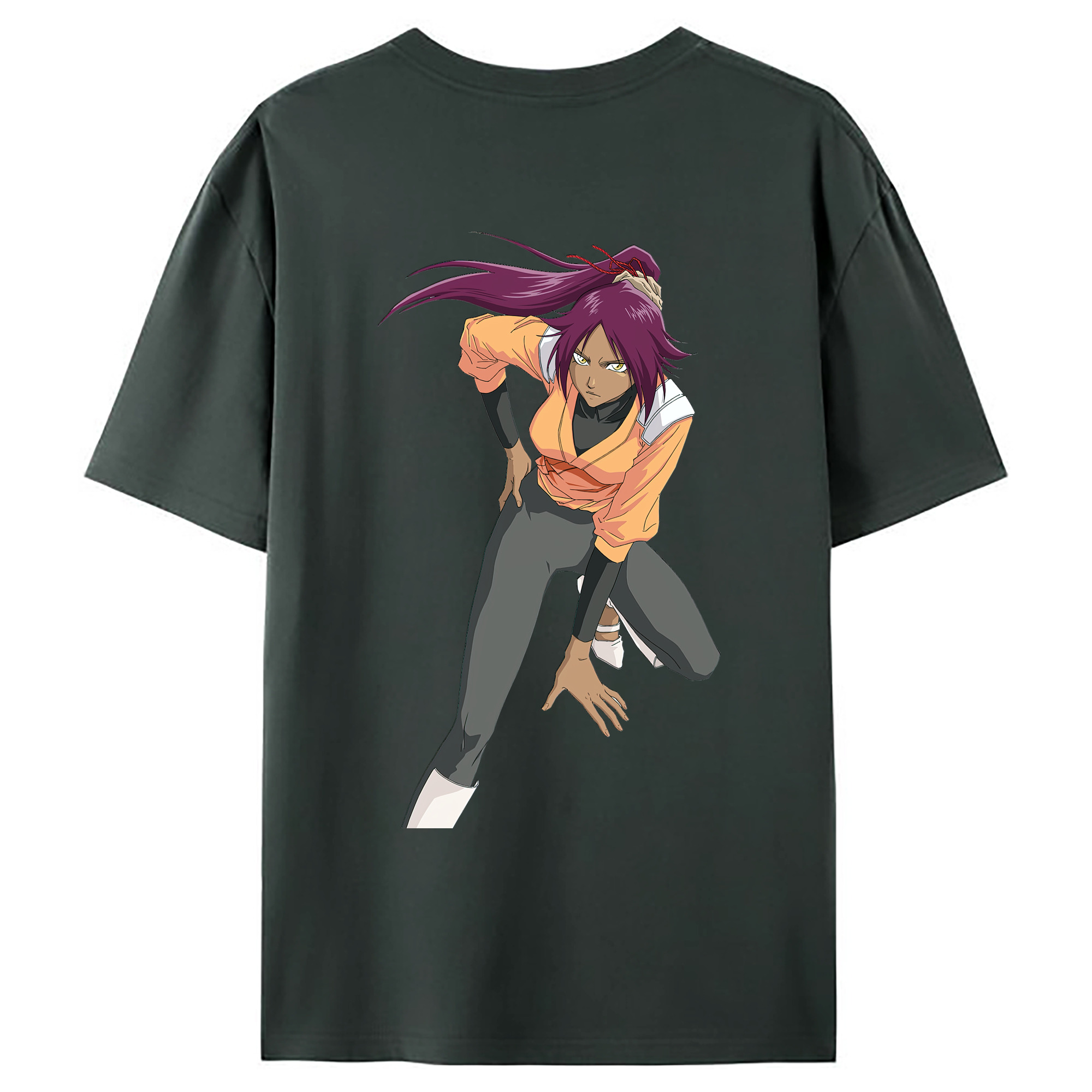 （画像用） ブリーチ 四楓院 夜一（しほういん よるいち） BLEACH Shihouin Yoruichi 綿100％ メンズ半袖Tシャツ（バックプリント） 通気性
